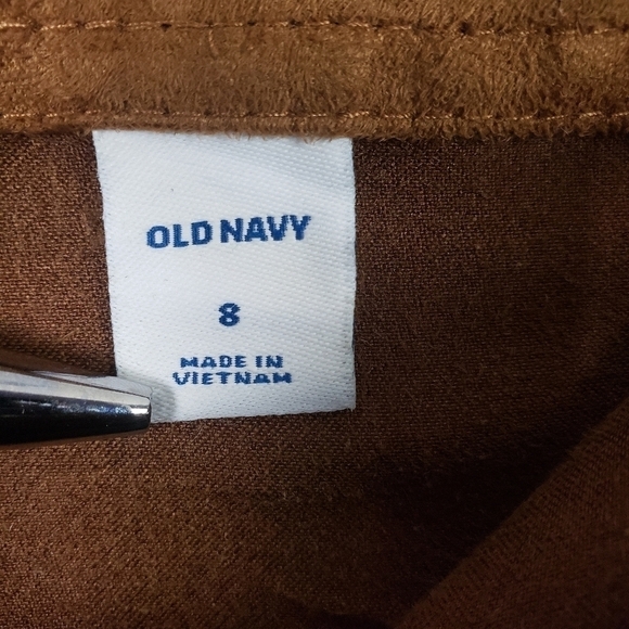 OLD NAVY Faux Suede A Line Mini Skirt Front Pockets Tan Sz 8 - Picture 6 of 6